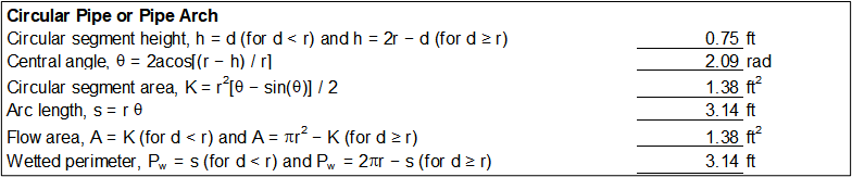 Step 2 of Steel and Aluminum Pipe worksheet: Circular pipe or pipe arch geometric parameters.